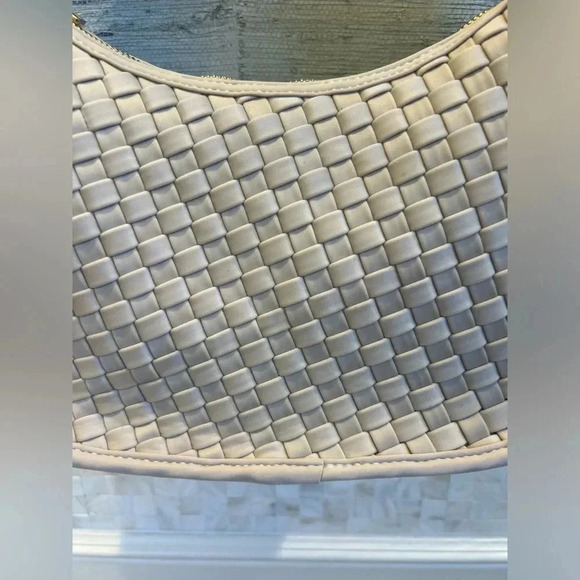 NWT new Anthropologie woven neoprene shoulder bag zip neutral beige nylon - Picture 9 of 17